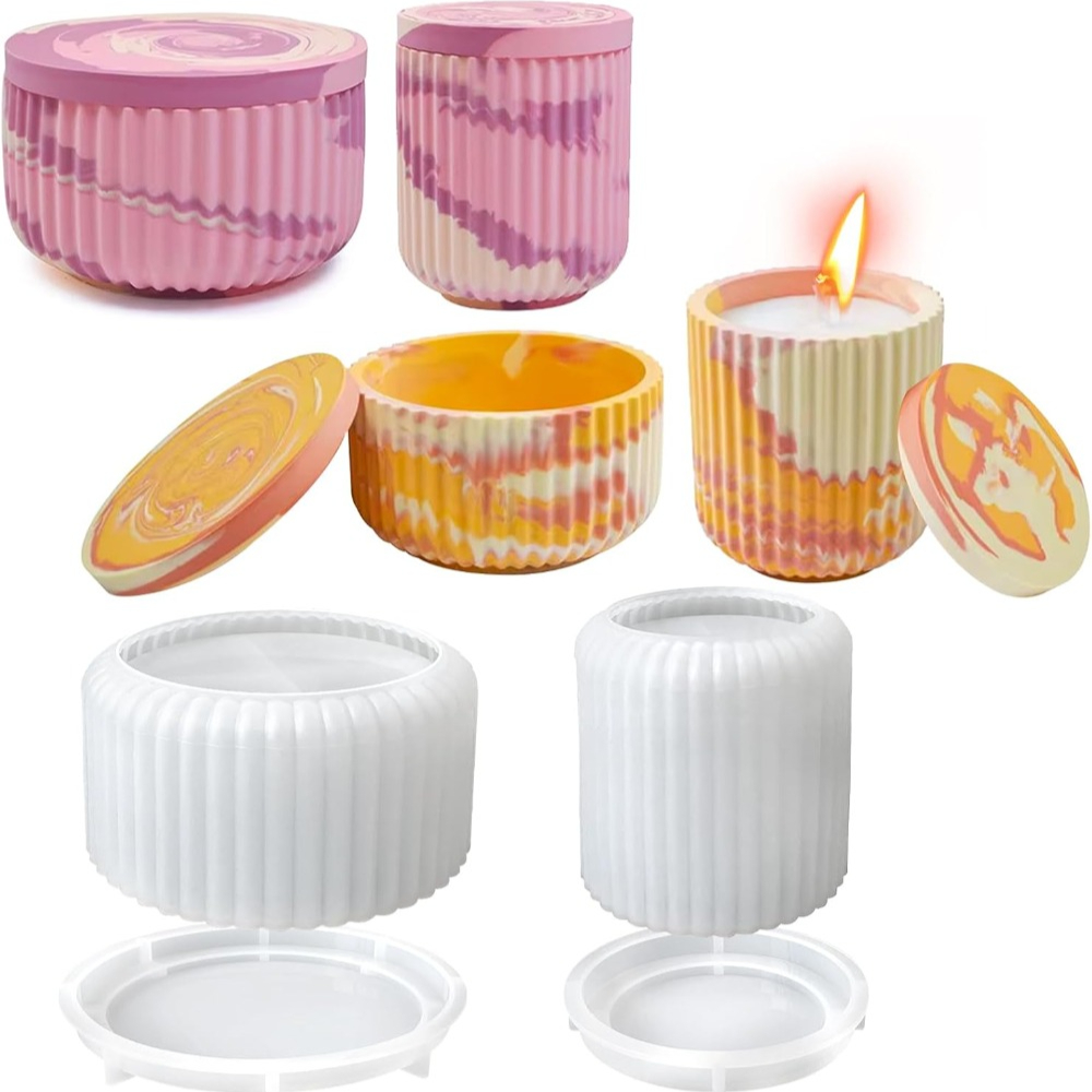 Candle Vessel Supplies - 뚜껑이있는 줄무늬 라운드 콘크리트 양초 항아리에