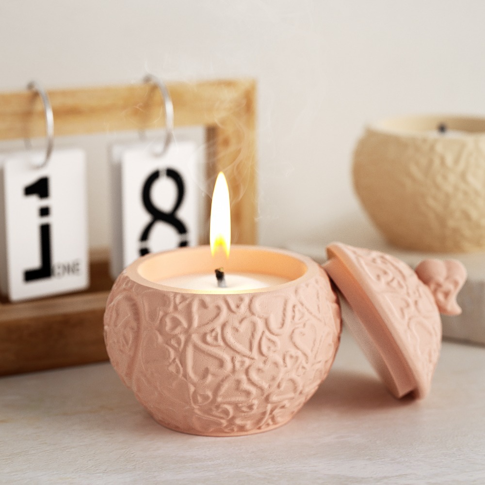 Candle Vessel Supplies - 뚜껑 실리콘 몰드와 꽃 양각 스토리지