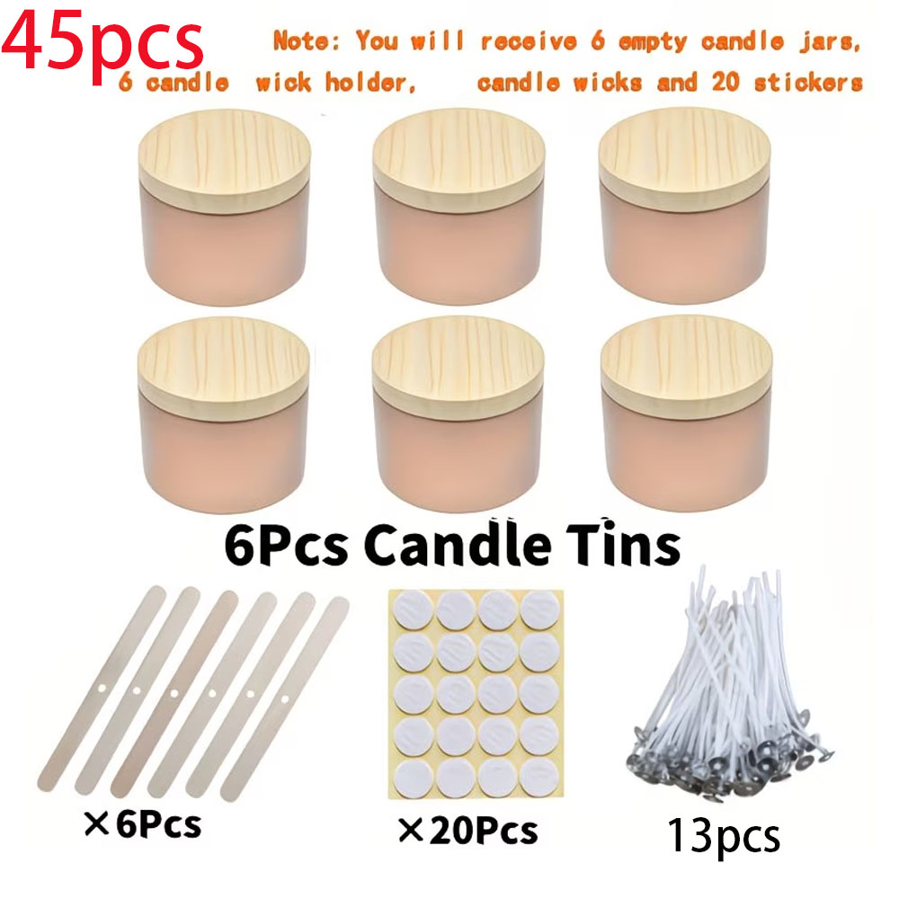 6개 세트 로즈 골드 메탈 캔들 용기 (나무 무늬 뚜껑 - Candle Making Supplies Jars 리뷰 및 가격