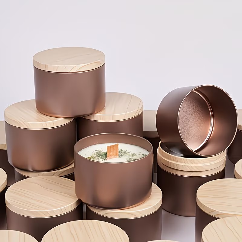 6개 세트 로즈 골드 메탈 캔들 용기 (나무 무늬 뚜껑 - Candle Making Supplies Jars 리뷰 및 가격