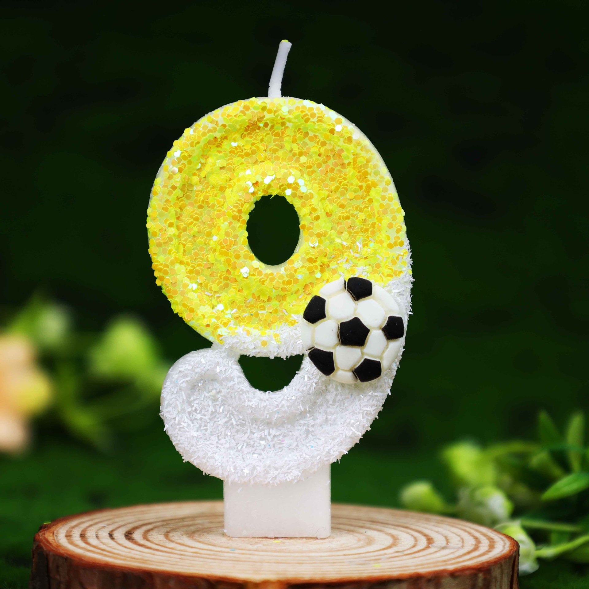 노란색 흰색 스팽글 스포츠 축구 디지털 생일 양초 -  - Candle Supplies In 리뷰 및 가격