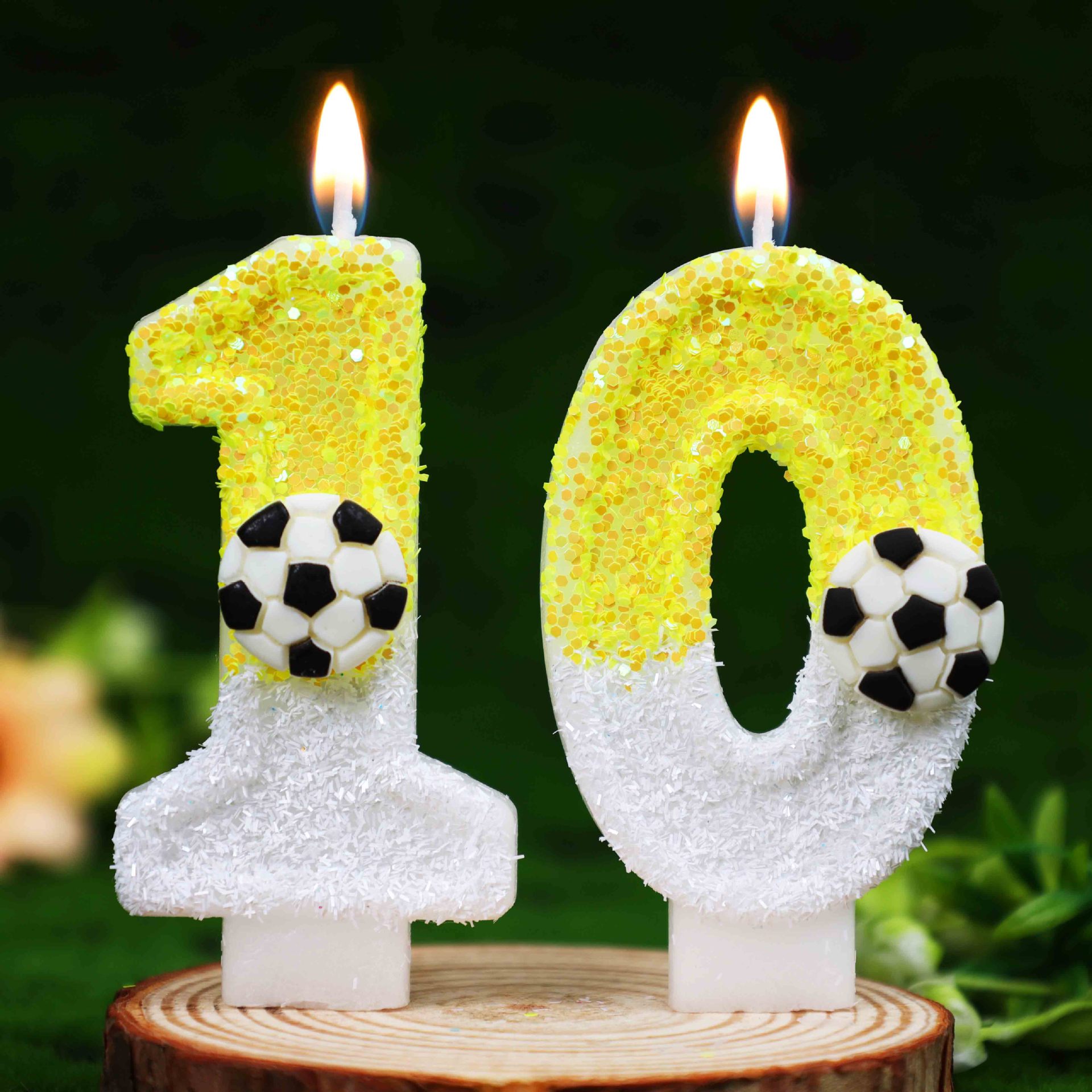 노란색 흰색 스팽글 스포츠 축구 디지털 생일 양초 -  - Candle Supplies In 리뷰 및 가격