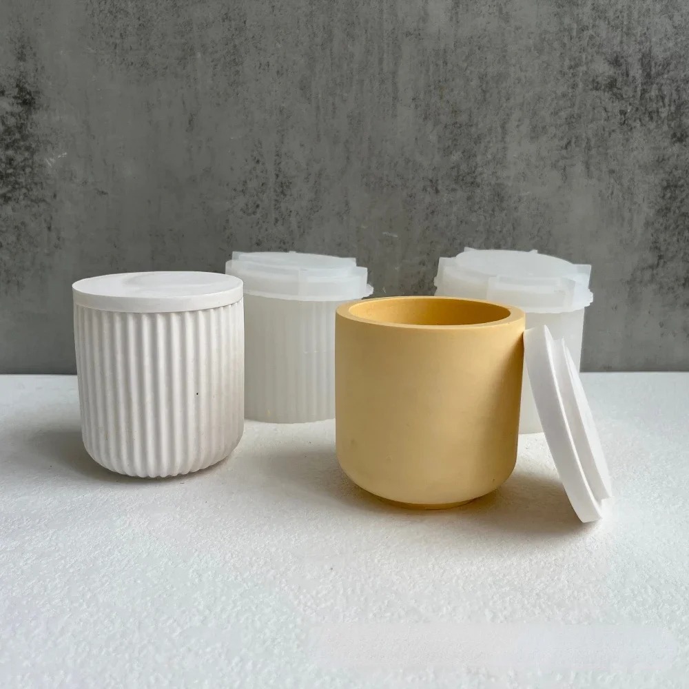 뚜껑이있는 줄무늬 라운드 콘크리트 양초 항아리에 대한  - Candle Vessel Supplies 리뷰 및 가격