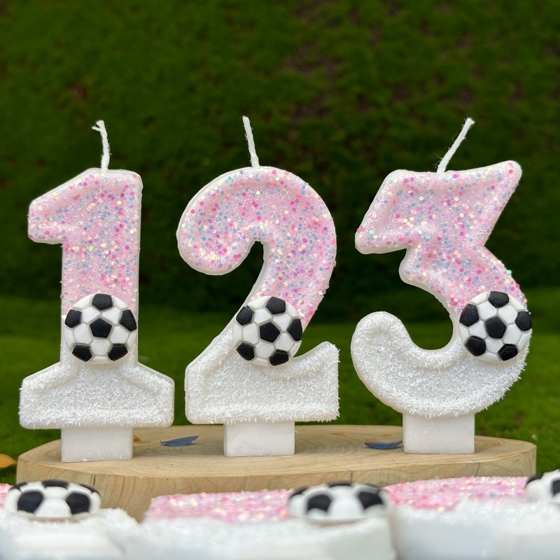 핑크 화이트 스팽글 스포츠 축구 디지털 생일 양초 -  - Candle Supplies In 리뷰 및 가격