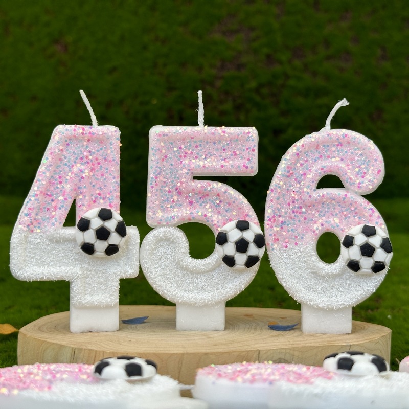 핑크 화이트 스팽글 스포츠 축구 디지털 생일 양초 -  - Candle Supplies In 리뷰 및 가격